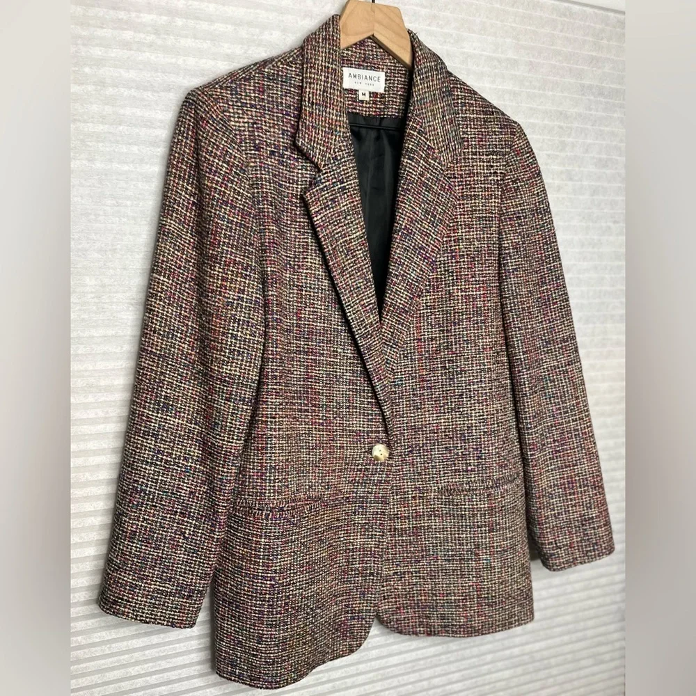 AMBIANCE New York Vintage Tweed Silk Women’s Blazer Jacket multicolor size M - Picture 6 of 14